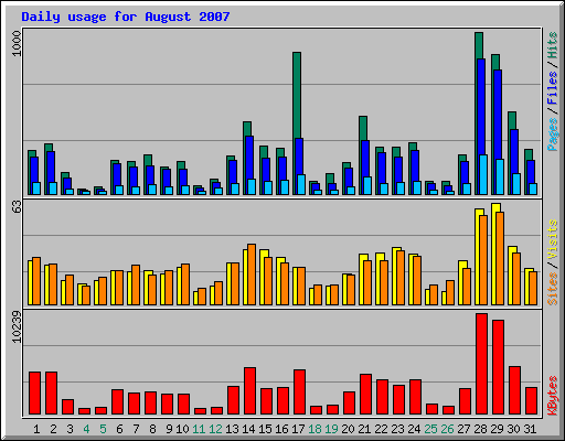 Daily usage for August 2007